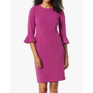 Donna Morgan Dress 10 Purple Berry 3/4 Long Flutter Sleeve Career Church